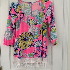 Lilly Pulitzer Vibrant Pink Floral Tunic with Fringe